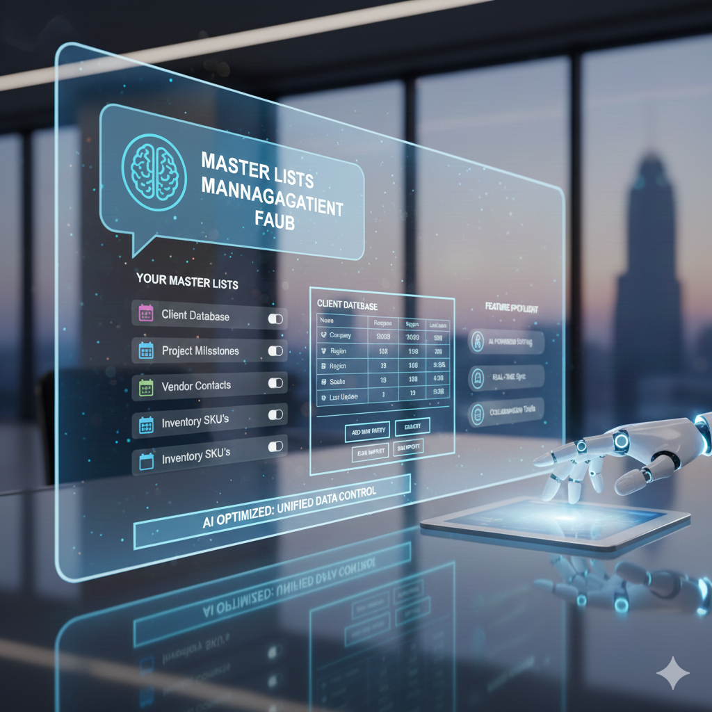 Master lists management for customers, suppliers, and inventory